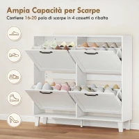HOMCOM Mueble para Zapatos 4 Cajones Abatibles Ahorraespacio con Estantes Regulables Blanco(m-5)
