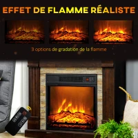 HOMCOM Cheminée électrique, cheminée décorative 1800W effet flamme, luminosité et température réglables, 80x21,6x67,8cm, marron(m-4)