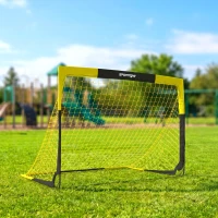 SPORTNOW Poartă de fotbal Pop-up portabilă și pliabilă cu 4 țăruși și husă de transport, fără montaj, 150x110x110cm, galben(m-2)