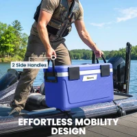 Outsunny 42.6L Insulated Cool Box, Lightweight Portable Ice Cooler with Handle, Lid and Drain Valve, Dark Blue(m-9)