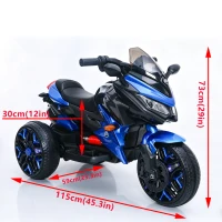 12V Kinder-Elektromotorrad, LED-Licht & leuchtende Räder, Bluetooth-Musik, 115x59x73 cm, Blau(m-4)