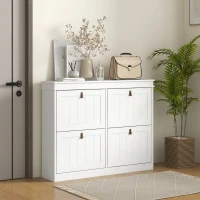 HOMCOM Slim Shoe Cabinet, Shoe Cabinet with 4 Drop-Down Drawers, 105W x 24D x 82.5H cm,  White(m-2)