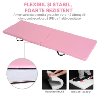 Covoraș de Gimnastică Pliabil HOMCOM, Covoraș Fitness Gros de 5 cm și Antiderapant, 180x60x5 cm, Roz(m-7)