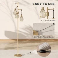 HOMCOM 170.5cm Industrial Dimmable Standing Lamp, 3-Light Floor Lamp with Steel Wire Cage Lampshades, Gold Tone(m-7)