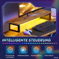 L-förmiger Gaming-Eckschreibtisch, stabiles Metallgestell & Holzplatte, einfache Montage, 150x50x87.5 cm, Braun(m-4)