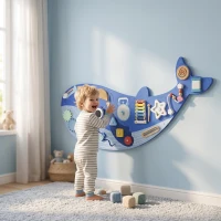 AIYAPLAY Whale Activity Wall Busy Board, 13 in 1 Montessori Inspired Sensory Wall Panel for Playroom Nursery Boys Girls 2+, Blue(m-14)