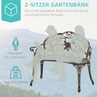 Outsunny Tuinbank 2-zits van metaal, zitbank in retrostijl, parkbank met bloemmotief 100 x 54 x 78 cm, Brons(m-6)