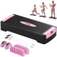 SPORTNOW Steppbrett höhenverstellbar Fitness Aerobic Stepper mit 2 Stufen (11/16 cm) 2 Widerstandsbändern, Anti-Rutsch-Matte Rosa(m-11)