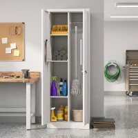 HOMCOM Armadio Porta Attrezzi in Acciaio con Serratura, Ante e Ripiani Regolabili, Capacità 80 kg, Crema(m-10)