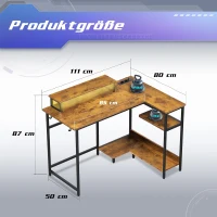 L-förmiger Gaming-Eckschreibtisch, robuste Metall-Holz-Konstruktion, platzsparend, 111x80x87.5 cm, Braun(m-7)