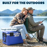 Outsunny 42.6L Insulated Cool Box, Lightweight Portable Ice Cooler with Handle, Lid and Drain Valve, Dark Blue(m-8)