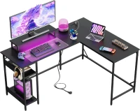 2-in-1 Gaming-Eckschreibtisch, hochwertiger Tischplatte, flexibel als L‑Form oder I‑Form aufbaubar, 152x50x87.5 cm, Schwarz(m-1)