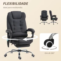 Vinsetto Cadeira de Escritório com 6 Pontos de Massagem Giratória com Encosto Reclinável 135º Função de Aquecimento 65x70x111-119 cm Preto(m-7)