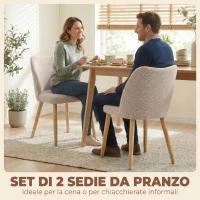 HOMCOM Set di 2 Sedie da Pranzo in Tessuto Effetto Lino e Legno di Caucciù, Seduta Imbottita, Schienale Curvo, Crema(m-4)