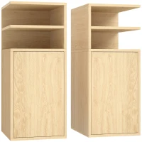 HOMCOM Slim Bedside Table Set of 2, Narrow Bedside Cabinet with Open Cubbies and Cupboard for Bedroom Living Room, Oak(m-1)