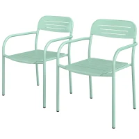 Outsunny Lot de 2 Chaises de Jardin Salon de Jardin Empilable Résistant aux Intempéries avec Accoudoirs 56x58x78cm Vert(m-12)
