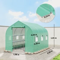 Outsunny Serre tunnel de jardin 6m², serre de jardin avec étagères, porte et 6 fenêtres, cadre en acier galvanisé, vert(m-3)