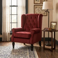 HOMCOM Poltrona para Quarto em Veludo Gelo com Assento Amplo e Pernas em Madeira de Eucalipto Vinho Tinto(m-4)