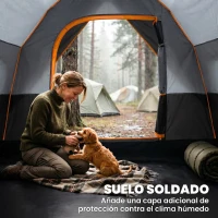 Outsunny Tienda de Acampada para 5 Personas Impermeable 3000mm+ con Bolsa de Transporte y Gancho 455x220x180 cm Gris(m-5)