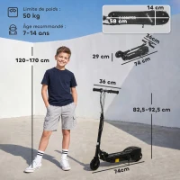 HOMCOM Trottinette électrique pliante pour enfant de +7ans, 120W Vitesse max 12km/h, 74x36x82,5-92,5 cm Noir(m-3)