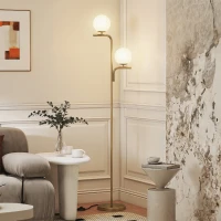 HOMCOM LED Floor Lamp, Modern Standing Lamp with 3 Colour Temperatures, Globe Glass Shades and Foot Switch, Gold Tone(m-12)