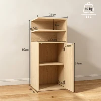 HOMCOM Slim Bedside Table Set of 2, Narrow Bedside Cabinet with Open Cubbies and Cupboard for Bedroom Living Room, Oak(m-3)