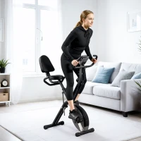 SPORTNOW Bicicleta Estática Dobrável com Resistência Magnética de 8 Níveis Encosto Volante Ecrã LCD e Banda de Resistência 43x97x109 cm Preto(m-10)