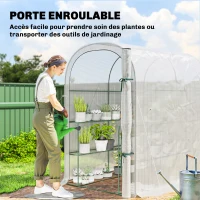 Outsunny Serre de jardin avec étagères, 123x187x189cm, petite serre avec porte enroulable, bâche PE haute densité 140 g/m², blanc(m-6)