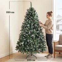 HOMCOM Árvore de Natal Artificial 180 cm Árvore de Natal com 910 Ramos com Efeito Neve 58 Pinhas Verde(m-3)