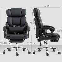 HOMCOM Scaun de Birou din Piele PU cu Suport pentru Picioare, Tetieră Reglabilă și Suport Lombar, Negru(m-3)