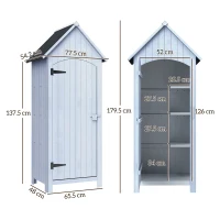 Outsunny Căsuță pentru Depozitarea Uneltelor din Lemn cu 3 Rafturi și Acoperiș Impermeabil din Bitum, 77,5x54,2x179,5 cm, Albă(m-3)