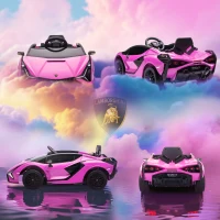 HOMCOM Voiture électrique Enfants de Sport Véhicule électrique Lamborghini Sian 12 V - V. Max. 5 Km/h avec Télécommande 2,4G Effets sonores + Lumineux Rose(m-9)