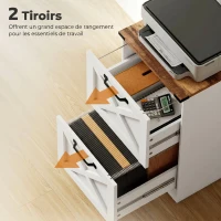 HOMCOM Caisson de Bureau avec 2 Tiroirs, Dossiers Suspendus pour Formats Lettre/A4, Style Rustique, 40x40x71cm, Blanc(m-5)