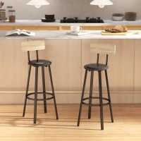 HOMCOM Juego de 2 Taburetes Altos de Cocina con Respaldo y Reposapiés Tapizados de PU Asiento de 75,5 cm Natural y Negro(m-10)