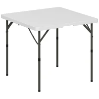 Outsunny Tavolo da Campeggio Pieghevole con 2 Altezze Regolabili in HDPE e Metallo, 86x86x74 cm, Bianco(m-1)
