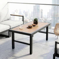 Outsunny Metal Garden Coffee Table, Outdoor Side Table with SPC Woodgrain Tabletop for Outside, Garden, Balcony, Porch, 100 x 53 x 46cm, Brown(m-8)
