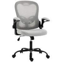 HOMCOM Cadeira de Escritório Ergonômica Poltrona em Malha Apoios de Braço Rebatíveis Altura Regulável Função de Inclinação Cinza(m-1)