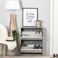 HOMCOM Sapateira Moderna com 2 Prateleiras Abatíveis para 8 Pares de Sapatos Sapateira Estreita 62,5x26x81 cm Cinza(m-10)