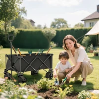 Outsunny Carrito de Jardín Plegable con Ruedas Grandes Todo Terreno y Mango Ajustable Carga 100 kg para Campaña Compra Negro(m-10)