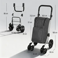 HOMCOM Trolley de compras, bolsa de 46 litros, carrinho dobrável com bolsa térmica, alça ajustável, estrutura de alumínio, cinza escuro(m-3)
