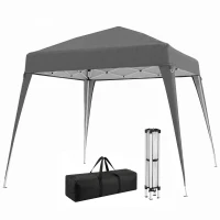 Outsunny Carpa Plegable 2,4x2,4 m, Pop-up, Cenador Pabellón de Jardín, Altura Ajustable con Bolsa de Transporte, Anti-UV, Impermeable, Gazebo para Camping, Fiestas, Exterior, Gris(m-1)