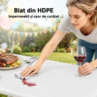 Set Outsunny de picnic pliabil cu 3 piese cu masă și 2 bănci din HDPE și metal, alb și gri deschis(m-6)