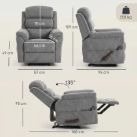 HOMCOM Sillón relax con masaje y calor, reposacabezas ajustable y función ahorradora de espacio, gris(m-3)