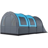 Outsunny Tenda da Campeggio 3 Posti Impermeabile con Zona Notte e Giorno, in Poliestere, 480x260x200 cm, Grigio e Blu(m-11)