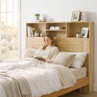 HOMCOM Cabeceira de Cama 140 cm com Arrumação e 4 Compartimentos Abertos, Carvalho(m-7)