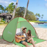 Outsunny Tenda da Spiaggia Pop Up con Protezione UV 30+ e Borsa di Trasporto, 200x150x119 cm, Verde(m-10)