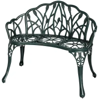Outsunny Banc de jardin en aluminium moulé, banc extérieur 2 places avec dossier tulipe, assise florale, 99x57x78cm, vert antique(m-19)