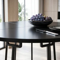 HOMCOM Dining Table Space Saving Kitchen Table Spliced Tabletop Conical Metal Base 120 cm Round Black(m-9)