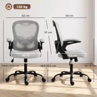 HOMCOM Cadeira de Escritório Ergonômica Poltrona em Malha Apoios de Braço Rebatíveis Altura Regulável Função de Inclinação Cinza(m-3)