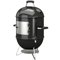 Outsunny Fumoir 3 en 1 avec 3 Grilles de Cuisson, Thermomètre Intégré, Ventilation Réglable, 62,5x47,5x91cm, Noir(m-17)